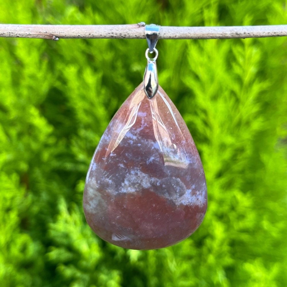 Sterling silver red‎ moss agate pendant teardrop 1418